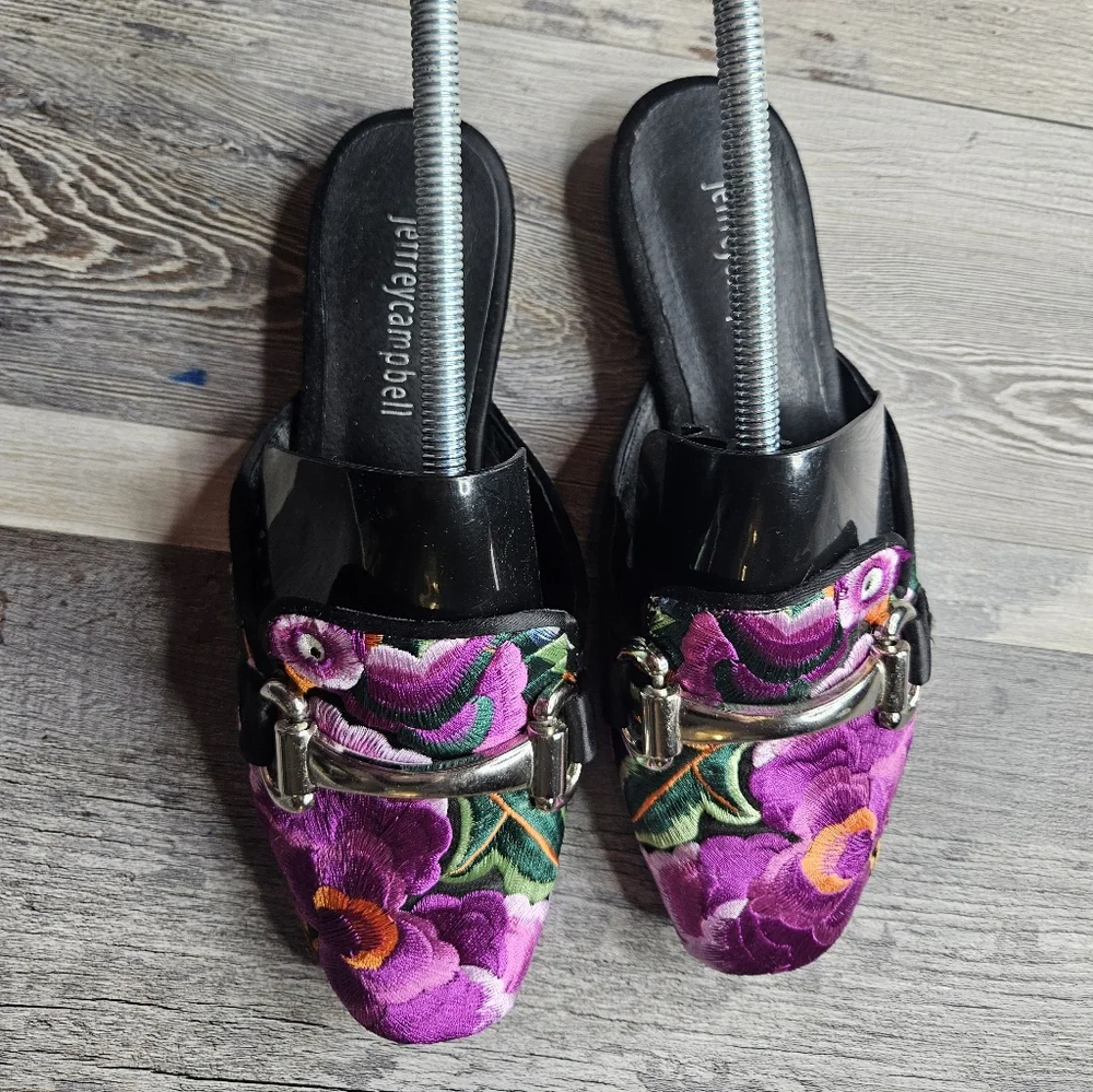 Jeffrey Campbell Mules Size 6 Purple Ravis Embroidered Floral - Picture 4 of 10